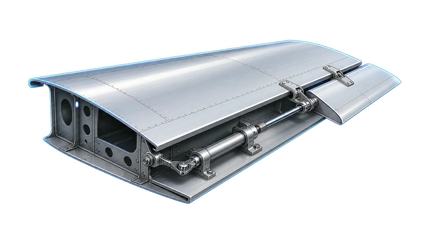 Technical illustration of an aircraft flight control surface and actuator